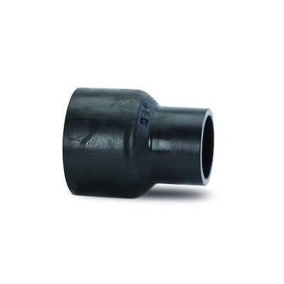 Georg Fischer PE reduktion 40x32mm PN16 SDR11, med tydelig logo-prægning, fremstillet i sort PE100 materiale.