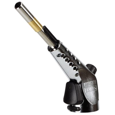 Detaljeret billede af Sievert Metal Jet 2155 blæselampe, der viser ventil og metalhuset med ventilationshuller.