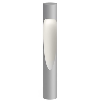Enkelt Louis Poulsen Flindt Garden pullert lampe i aluminium med spyd, viser dens slanke cylindriske design med lyskilde.