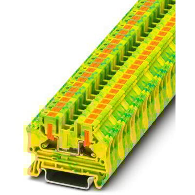 Phoenix Contact PTV 4-PE installationsrække klemme med push-in tilslutningstype i gul og grøn.