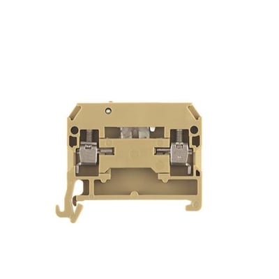 Weidmüller SAKR/35 PA skilleklemme i beige plast med skrueterminal til 4mm² ledere, montering på TS35 din-skinne.