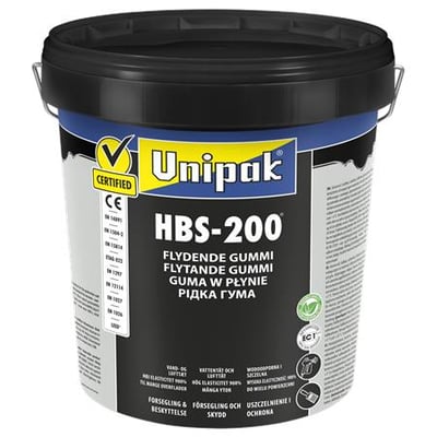 Sort Unipak HBS-200 beholder på 5 liter med låg og metalhåndtag, vist forfra med produktetiketten synlig.