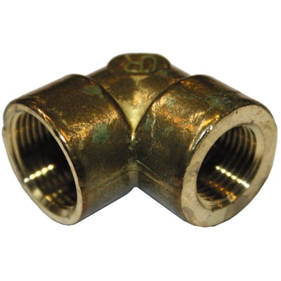 Messing vinkel 1 1/2'' med 90 graders bøjning og muffe/muffe gevind, velegnet til PEX installationer.