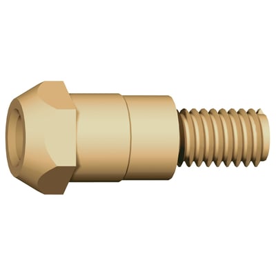 Nærbillede af Abicor Binzel Dysestok 360 M6 i messing, der viser M6 gevindet og den koniske dyseende.