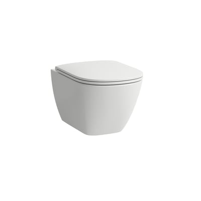 Moderne Laufen LUA hængeskål i hvid porcelæn vist isoleret på en hvid baggrund, uden toiletsæde.