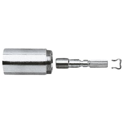 Grohe forlængelsessæt i krom til 1/2" indbygningsventiler, adskilt i tre dele for montering.