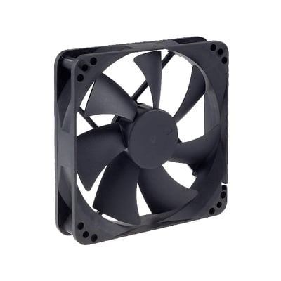 Chieftec AF-1225PWM kabinet blæser, 120x120x25mm i sort plast med 7 vifter og synlige monteringshuller.