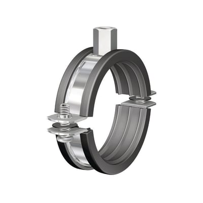 Flamco rørbøjle BSI til rør på 75-80 mm, med M8/M10 gevind og lyddæmpende gummibånd.