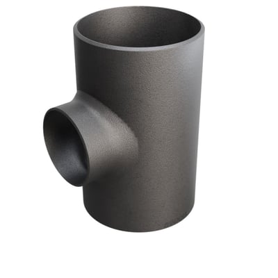 En grå tee lavet af p235gh stål med dimensioner på 219,1/6,3 x 139,7/4 mm.