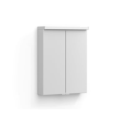 Svedbergs Intro spejlskab i mathvid med to spejllåger og integreret LED-belysning øverst, 55 x 73 x 15 cm.