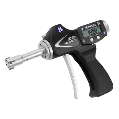 Bowers digitale 3-punkts mikrometer med pistolgreb, der måler 16-20 mm, vist på hvid baggrund.