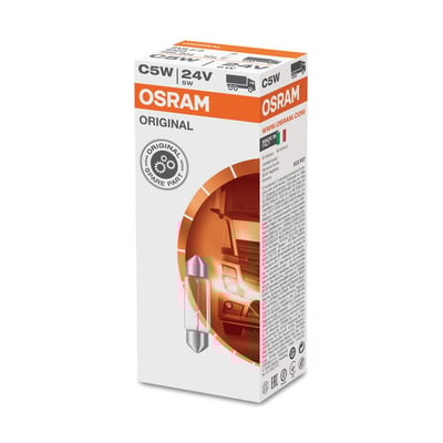 OSRAM Original C5W 6423 festoon lampe til lastbiler med 5W effekt og 24V spænding i originalemballage.