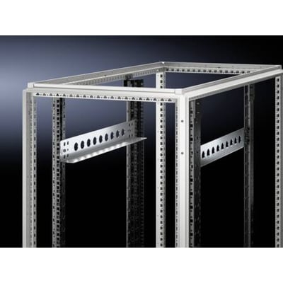 Rittal VX IT glideskinne til tung last, 2U, 525 mm, vist monteret i et serverrack med mørk baggrund.