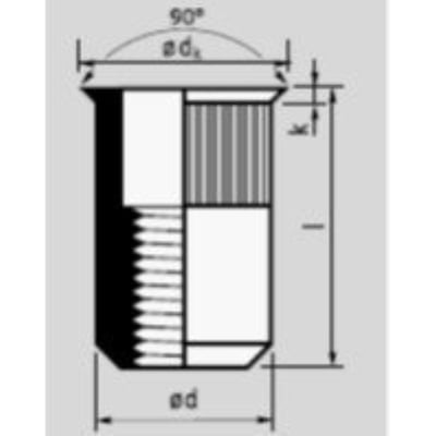 Teknisk tegning af MFX møtrik M10x19,5 i stål med lille krave og åbent design, viser mål og detaljer.
