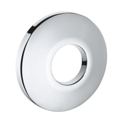 Blank krom Grohe roset med en glat, reflekterende overflade og en rund åbning i midten.
