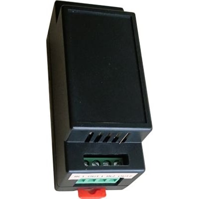 Sawux HVAC-REL relæ i sort plast med skrueklemmer mærket 'IN 1', 'OUT 1', 'IN 2', 'OUT 2' og en rød drejeknap.