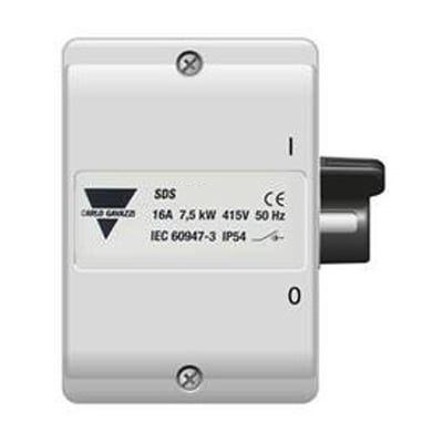 Grå Carlo Gavazzi SDS316-1 sikkerhedsafbryder med sidebetjening, 3 poler og mærkestrøm på 16 A.