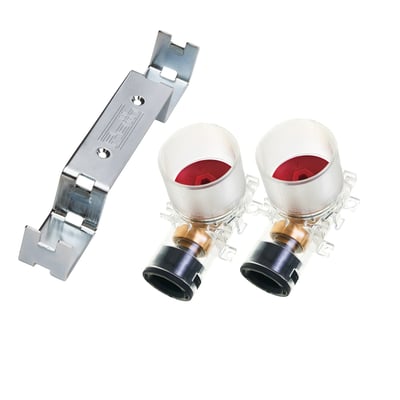 Roth QuickBox-red koblingsdåser med rødgodsvinkler og monteringsbeslag, klar plast og metal.