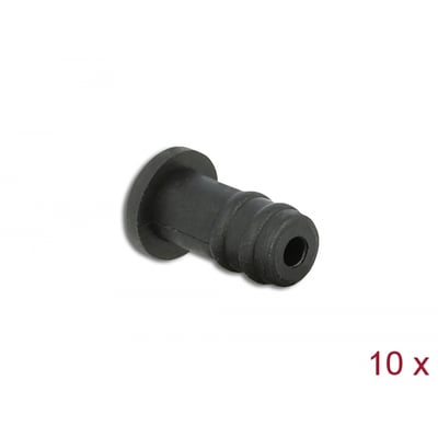 En sort Delock støvhætte til 3.5 mm stereo jack hun-port, vist isoleret på hvid baggrund med "10 x" mærkat.