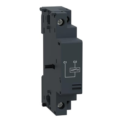 Sidebillede af Schneider Electric arbejdsstrømsudløser, viser dens kompakte design og monteringsegenskaber.