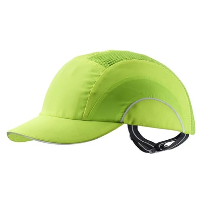 Activewear BumpCap 2.0 Air bump cap i gul med skygge og justerbar sort rem, set skråt forfra.