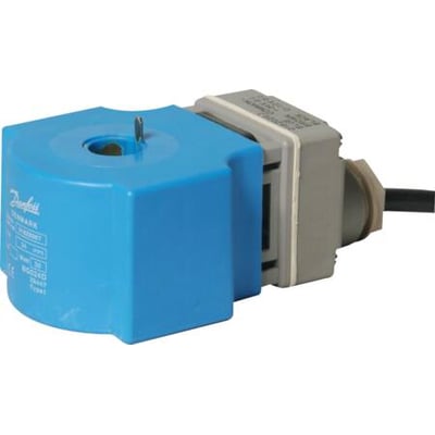 Danfoss BM024D spole i blå plast med mærkat, type godkendt til 20W og med kabel.