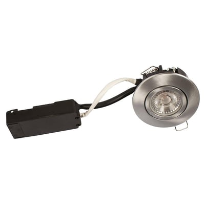 Scan Products Luna Low Profile LED downlight med børstet aluminiumsfinish, 230V, 6,2W og 4000K, vist med tilhørende driver.