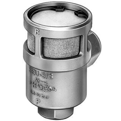 Festo SEU-3/8 quick exhaust valve med indbygget lyddæmper, G3/8 gevindtilslutning og 2280 l/min flowrate.