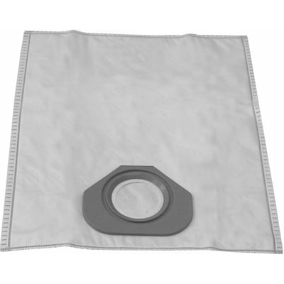 Hvid støvsugerpose MNI 2154 fra Nordic Quality med grå kant og monteringshul, vist fladt på hvid baggrund.