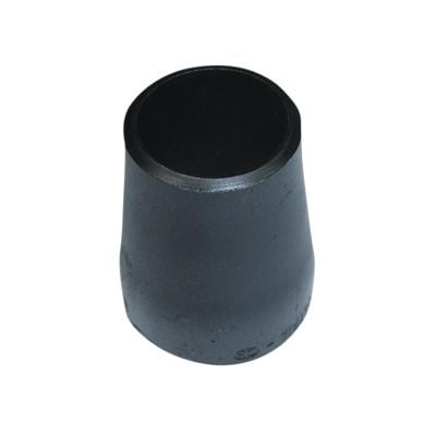 Nærbillede af svejsereduktionens åbning, viser den indre diameter på 114,3 mm og stålmaterialet.
