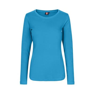 ID Identity dame T-shirt i turkis, str. L, med lange ærmer og rund halsudskæring i blød interlock-kvalitet.