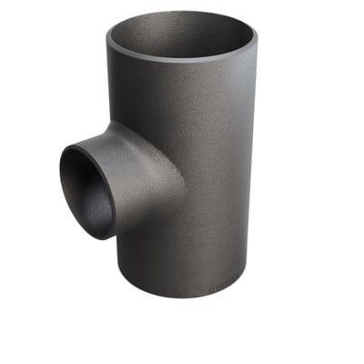 T-stykke i P235GH-TC1 stål fra Contura Steel, dimensioner 114,3/3,6 x 76,1/76,1 mm, EN10253-2 T:A standard.