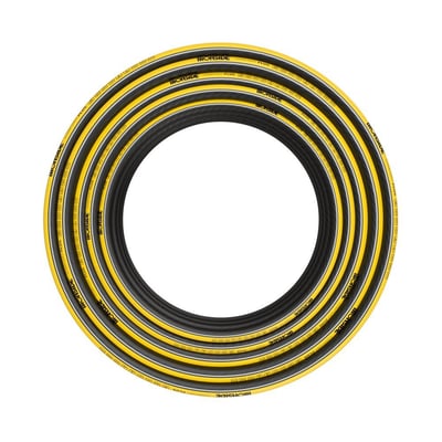 Ironside Comfort+ armeret vandslange på 50 meter, oprullet med grå og gule detaljer samt sort tekst.