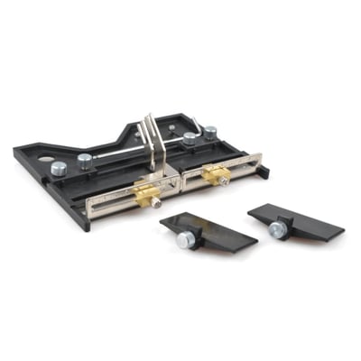 Slæde til fordybningsskæring i sort plast med metaljusteringsskruer og måleskala til Profix og Akkufix 250.