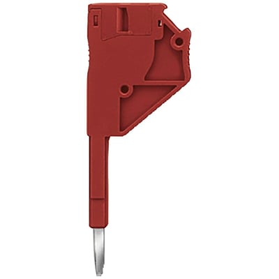 Siemens rød teststik til 2,5 mm² ledninger med snap-on tilslutning og fjederbelastede klemmer.