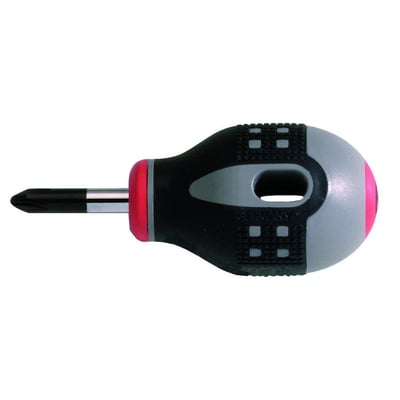 Bahco Ergo skruetrækker PH1 med kort 25mm klinge, visuelt skilt med lyserød ende for nem identifikation.