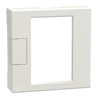 Lauritz Knudsen Merten System M centralplade i polarhvid til termostatindsats med touchdisplay, med åbning til montering.