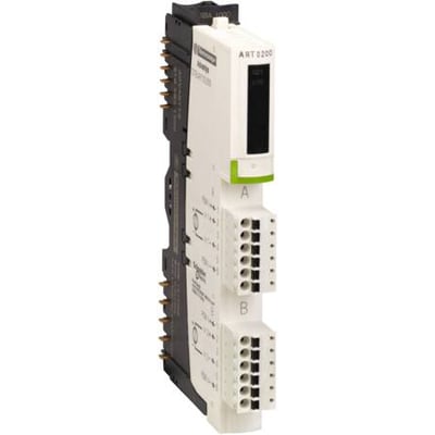 Schneider Electric Modicon STB KIT med 2 analoge indgange, termo og multi-funktion. Modulet er hvidt med sorte monteringsdetaljer og 6-polede terminaler for tilslutning.