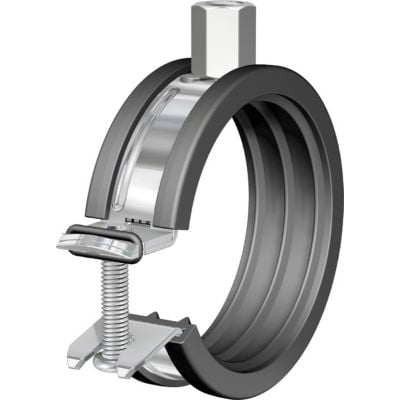 Flamco BSH rørbøjle i elforzinket stål med lyddæmpende EPDM-gummibånd, passer til 53-58 mm rør.