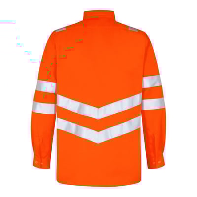 Engel skjorte 7011-194 OR, str. 43/44, i orange. Billedet viser ryggen med reflekser i vinkelform på ærmer og krop.