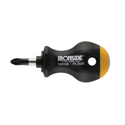 Ironside PZ2-tumlingsskruetrækker med 25 mm klinge, sort og orange håndtag samt Pozidriv-spids.