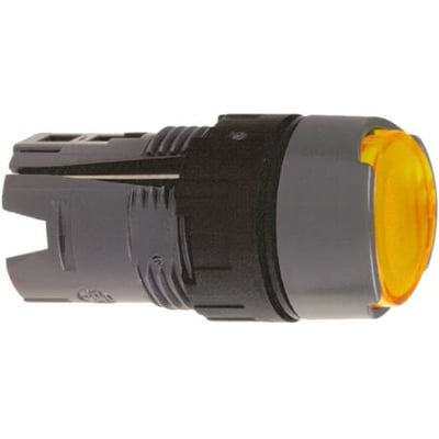 Schneider Electric Lampetryk ZB6AW5 med rund, gul, plan overflade og sort hus, perfekt til Harmony Style 6 trykknapprogrammet.