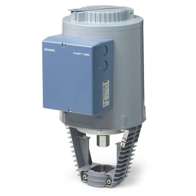 Siemens SKB82.51U elektrohydraulisk ventilaktuator med 24V AC, 3-punkts styring og spring return funktion, isoleret på hvid baggrund.