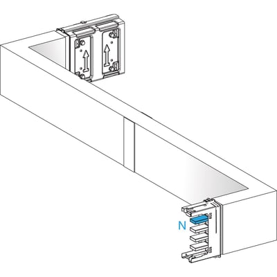 Schneider Electric Z-element 250A flad med bræt på mål, der viser monteringsmekanismen med pile og en blå detalje med bogstavet N.