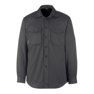 Mascot Greenwood arbejds skjorte i antracit, 100% bomuld, med stolpelukning og to brystlommer.