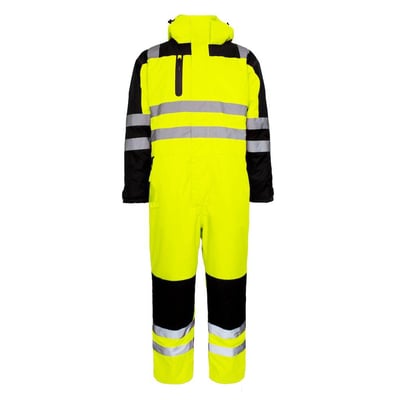 Lyngsøe Rainwear termokedeldragt LR5033 i hi-vis gul og sort, størrelse S, med refleksstriber og hætte.