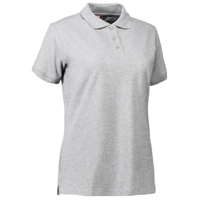 ID Identity klassisk grå melange polo til damer i størrelse 3XL, med stretch og tone i tone-knapper på hvid baggrund.