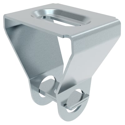 Legrand universal loftophæng PG i galvaniseret stål, vist med en gevindstang fastgjort.