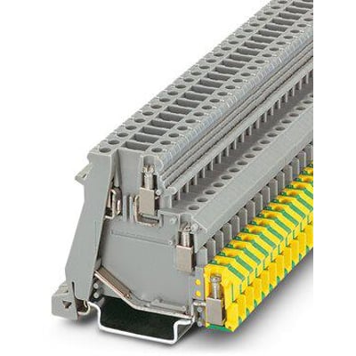 Phoenix Contact DOK 1,5 TG aktor-/sensorklemme i grå, vist fra siden med skruetilslutning og monteringsskinne på NS 35/7,5.