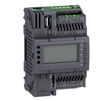 Schneider Electric M172 performance kontroller med display, 18 I/O transistorudgange, Ethernet og USB-port.